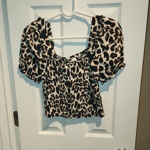 Leopard Print Puff Sleeve Blouse